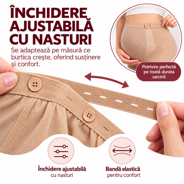 Închidere ajustabilă cu nasturi și bandă elastică